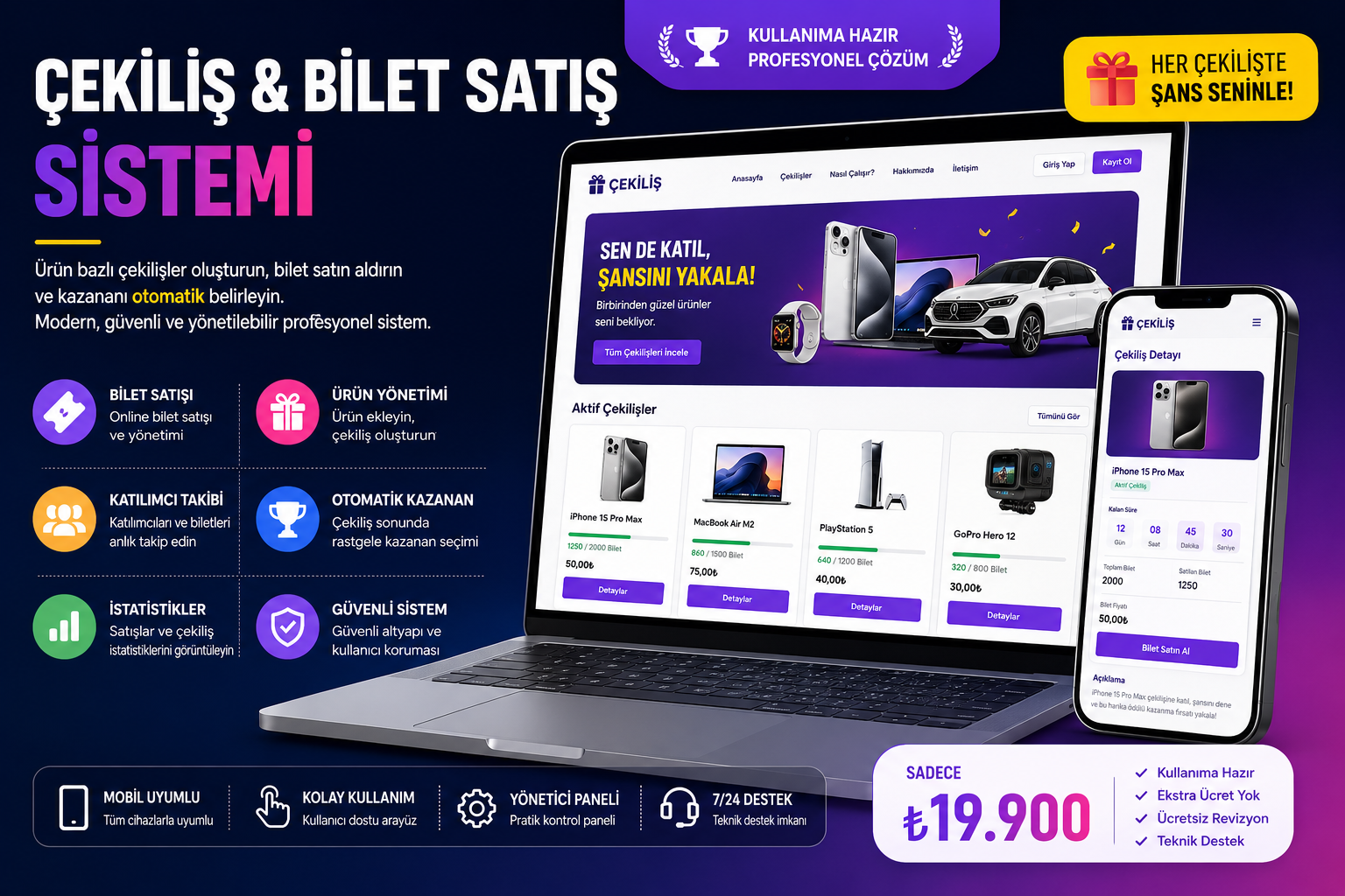 Çekiliş & Bilet Satış Sistemi – Online Kazandıran Yarışma Platformu görseli